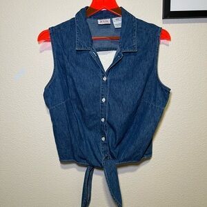 Denim Sleeveless Button-Up Top
